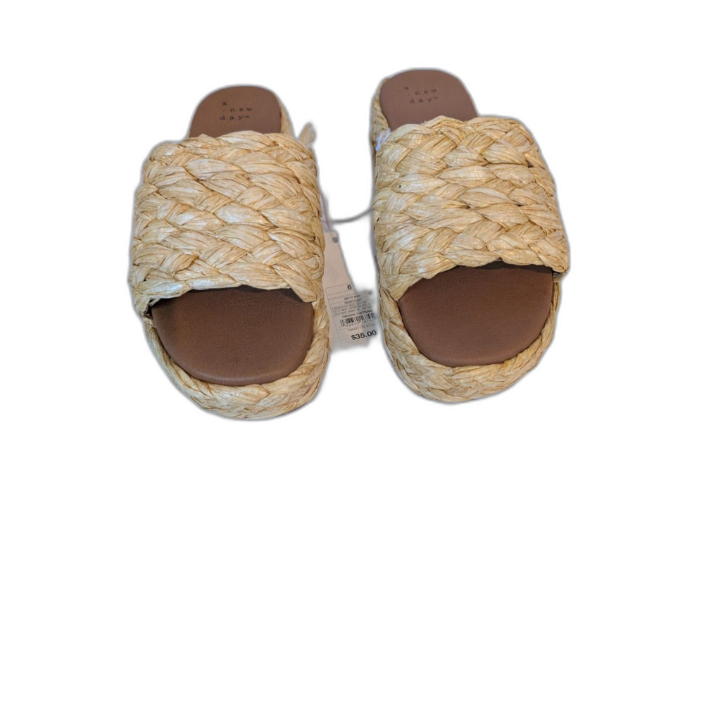 Women's Casey Braided Raffia Platform Slide Sandals -A New Day- Beige Size 6 NWT